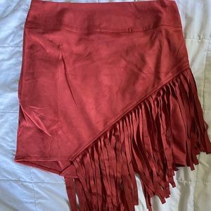 Red velvet fringe skirt